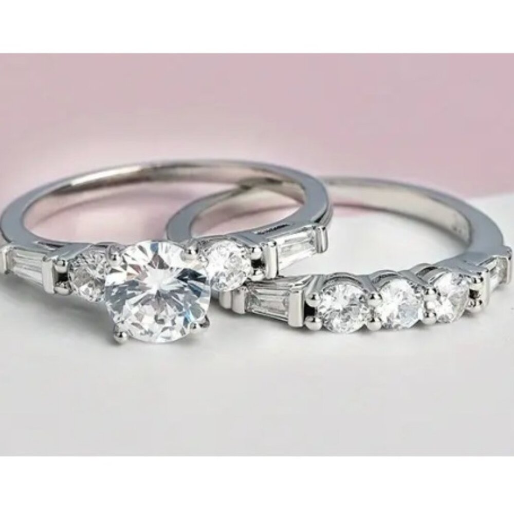 .75 Carat Round Lab Created Cubic Zirconia Silver Electro-Plated Wedding Set
